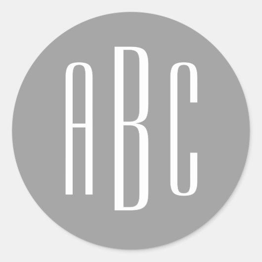 Modern grijs en wit Eenvoudig, drieletterig monogr Ronde Sticker (Voorkant)