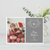 Modern grijs en wit stijlvolle kam 2 foto's feestdagenkaart (Staand voorkant)
