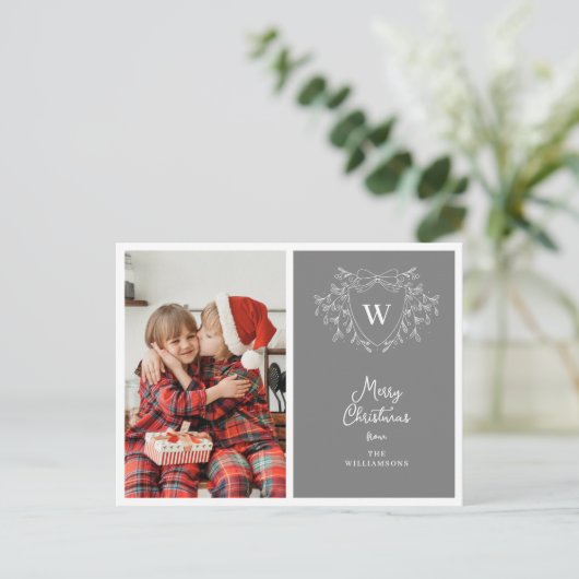 Modern grijs en wit stijlvolle topfoto feestdagenkaart (Staand voorkant)