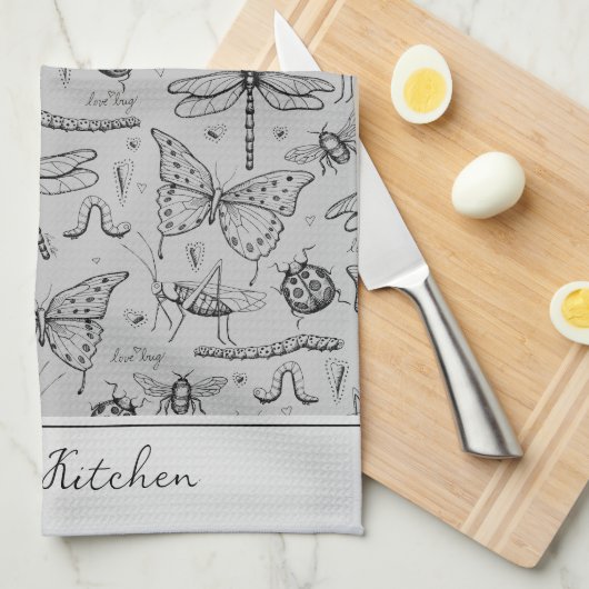 Modern Grijs en Zwart Chef's Keukeninsect Theedoek (Quarter Fold)