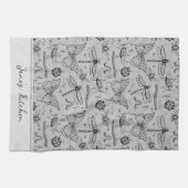 Modern Grijs en Zwart Chef's Keukeninsect Theedoek (Horizontaal)