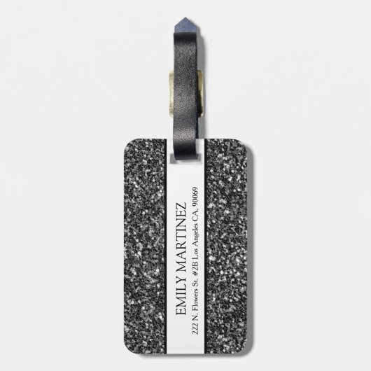 Modern grijs en zwart glitter bagagelabel (Achterkant verticaal)