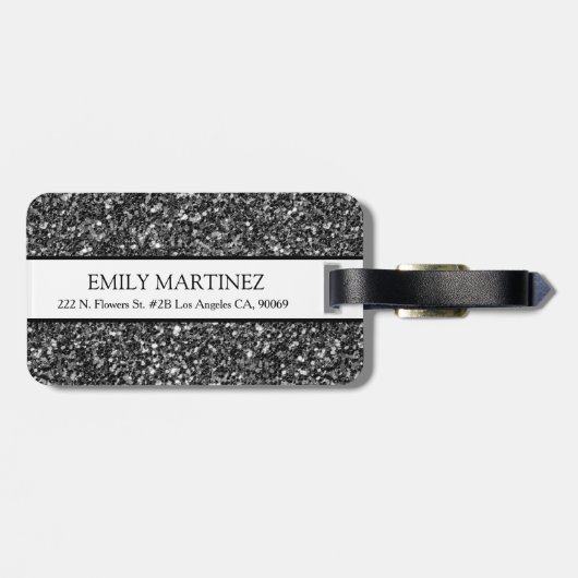 Modern grijs en zwart glitter bagagelabel (Achterkant horizontaal)
