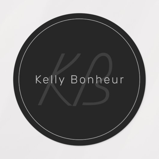 Modern grijs en zwart | Koele Naam & Monogram Labels (Design 1)