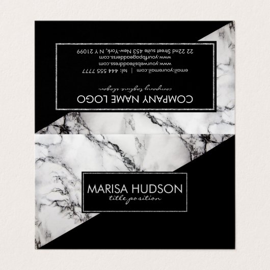 Modern grijs en zwart marmer en zwarte driehoek visitekaartje (Buitenkant ongevouwen)