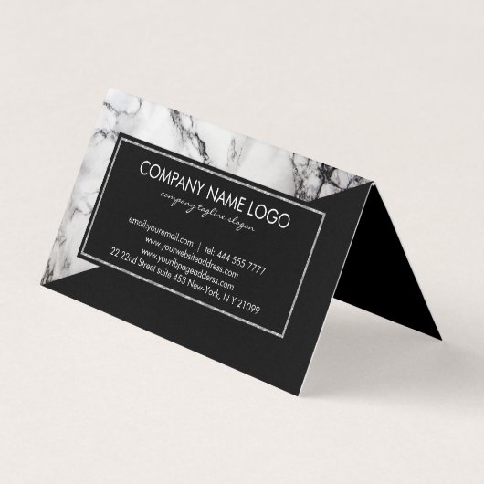 Modern grijs en zwart marmer en zwarte driehoek visitekaartje (Achterkant)