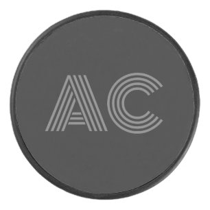 Modern grijs en zwart monogram hockey puck