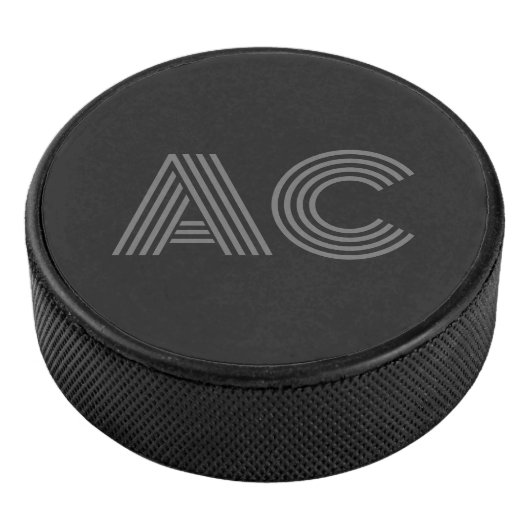 Modern grijs en zwart monogram hockey puck (3/4)