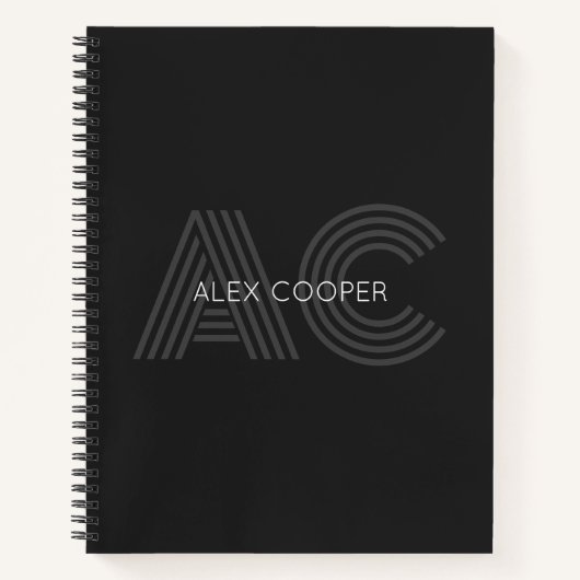 Modern grijs en zwart monogram notitieboek (Voorkant)