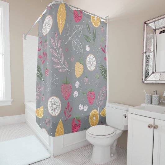Modern Grijs Fruit & Bloemen Douchegordijn – Chic (In situ)