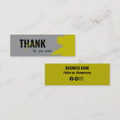 Modern Grijs Geel Geschreven Bedankt Mini Visitekaartje (Voorkant / Achterkant)