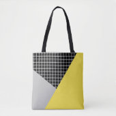 Modern grijs geel kleurenblokraster tote bag (Voorkant)