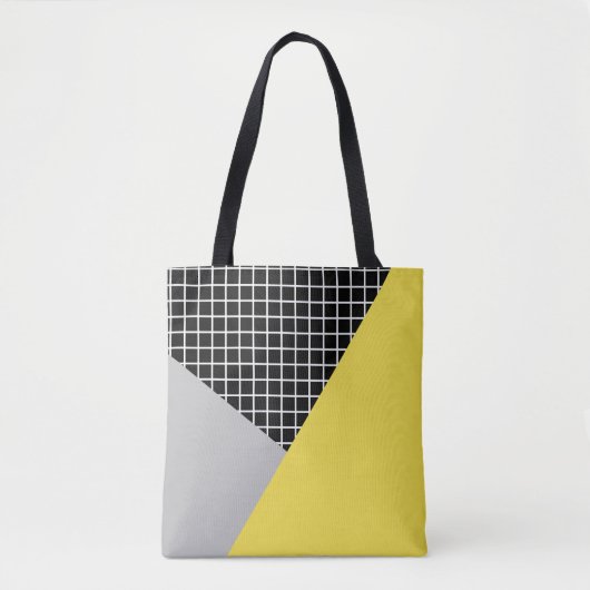 Modern grijs geel kleurenblokraster tote bag (Voorkant)