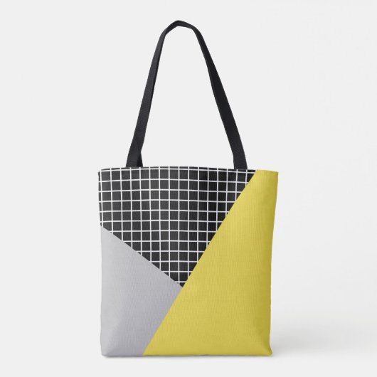 Modern grijs geel kleurenblokraster tote bag (Achterkant)