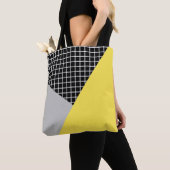 Modern grijs geel kleurenblokraster tote bag (Dichtbij)