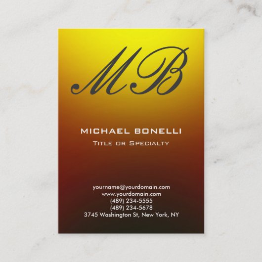 Modern grijs geel script monogram visitekaartje (Voorkant)