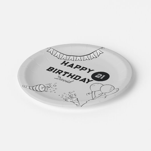 Modern Grijs Gelukkige Verjaardag Elk Jaar Custom Papieren Bordje (Gekanteld)