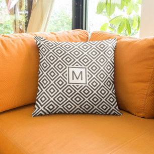 Modern grijs geometrisch patroon met monogram kussen