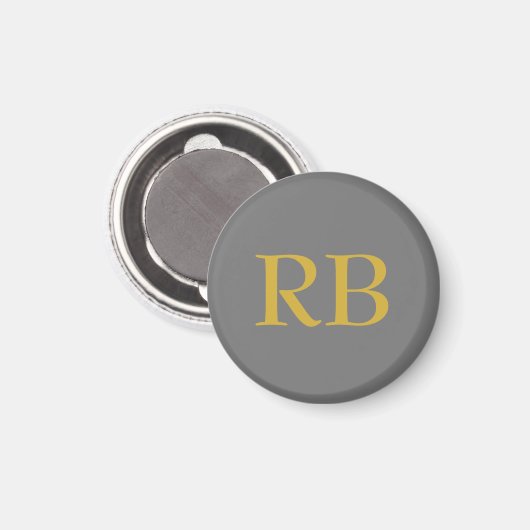 Modern Grijs Goud Kleur Monogram Initialen Magneet (Voorkant / Achterkant)