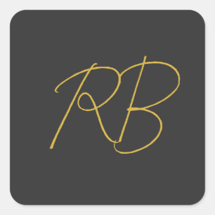Modern Grijs Goud Kleur Monogram Initialen Vierkante Sticker