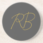 Modern Grijs Goud Kleur Monogram Initialen Zandsteen Onderzetter (Voorkant)