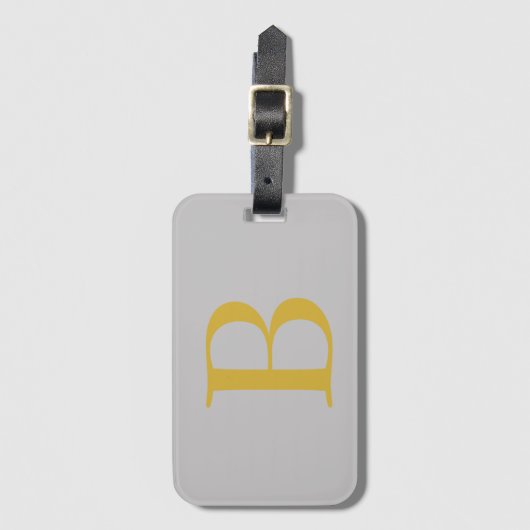 Modern Grijs Goud Kleur Monogram Naam toevoegen In Bagagelabel (Voorkant (verticaal))