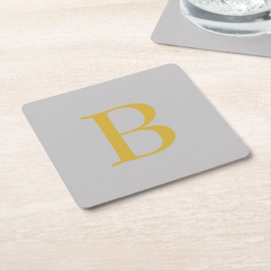 Modern Grijs Goud Kleur Monogram Naam toevoegen In Kartonnen Onderzetters (Schuin)