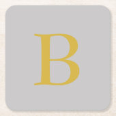Modern Grijs Goud Kleur Monogram Naam toevoegen In Kartonnen Onderzetters (Voorkant)