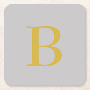 Modern Grijs Goud Kleur Monogram Naam toevoegen In Kartonnen Onderzetters