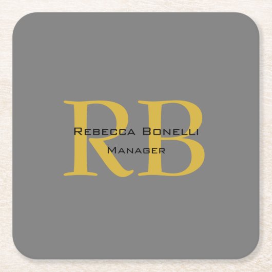 Modern Grijs Goud Kleur Monogram Naam toevoegen In Kartonnen Onderzetters (Voorkant)