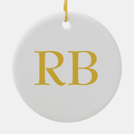 Modern Grijs Goud Kleur Monogram Naam toevoegen In Keramisch Ornament (Achterkant)