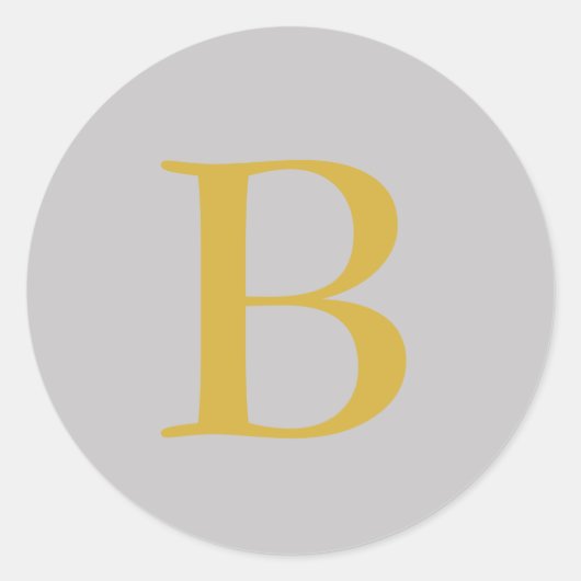 Modern Grijs Goud Kleur Monogram Naam toevoegen In Ronde Sticker (Voorkant)