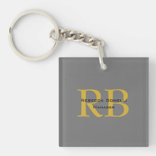 Modern Grijs Goud Kleur Monogram Naam toevoegen In Sleutelhanger