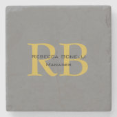Modern Grijs Goud Kleur Monogram Naam toevoegen In Stenen Onderzetter (Voorkant)