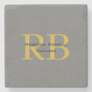 Modern Grijs Goud Kleur Monogram Naam toevoegen In Stenen Onderzetter