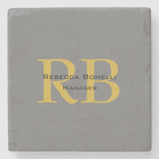 Modern Grijs Goud Kleur Monogram Naam toevoegen In Stenen Onderzetter (Voorkant)