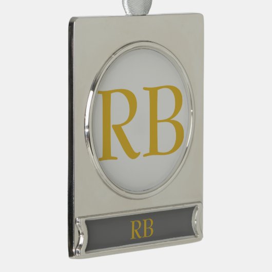 Modern Grijs Goud Kleur Monogram Naam toevoegen In Verzilverd Banner Ornament (Rechts)