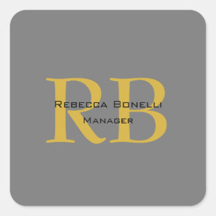 Modern Grijs Goud Kleur Monogram Naam toevoegen In Vierkante Sticker