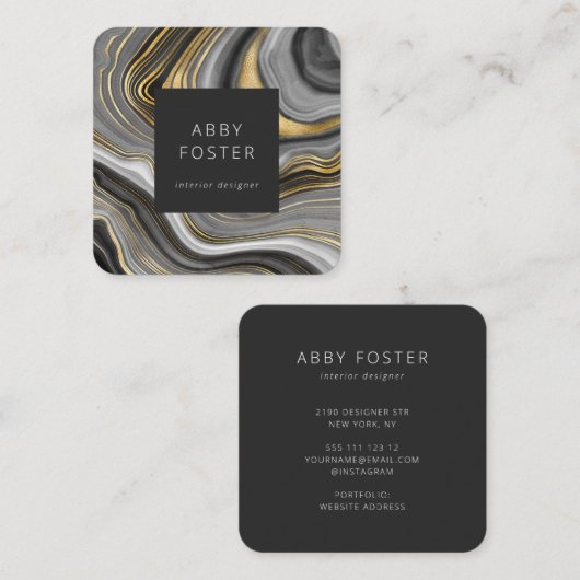 Modern Grijs Goud Marmer Designer Visitekaartje (Voorkant / Achterkant)