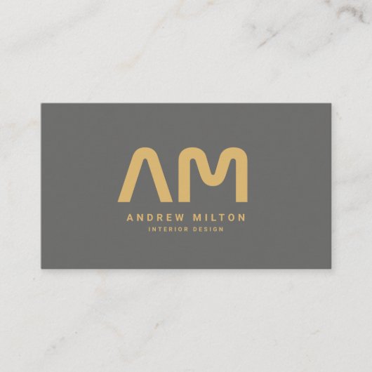 Modern grijs goud monogram visitekaartje (Voorkant)