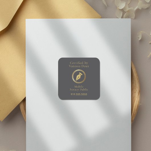 Modern Grijs & Goud Notaris Pen Gecertificeerd doo Vierkante Sticker