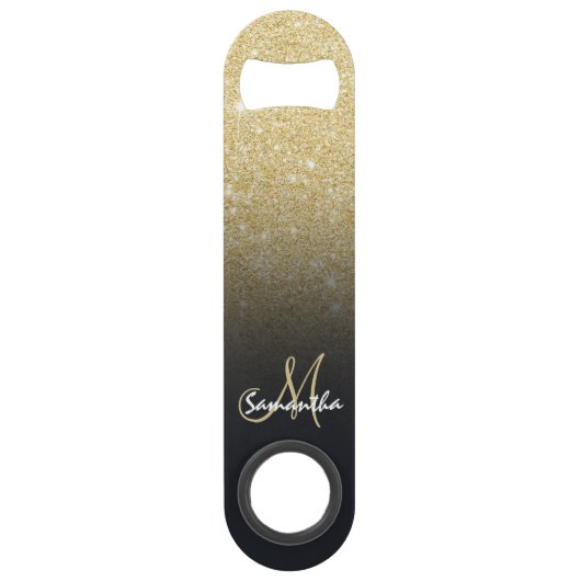 Modern grijs goud ombre glitter blok speed flessenopener (Voorkant)