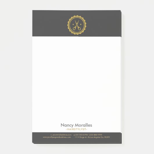 Modern Grijs Goud & Wit Haarstylist Schaar Logo Post-it® Notes (Voorkant)