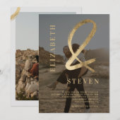 Modern grijs gouden ampersand noemt 2 foto's bruil kaart (Voorkant / Achterkant)