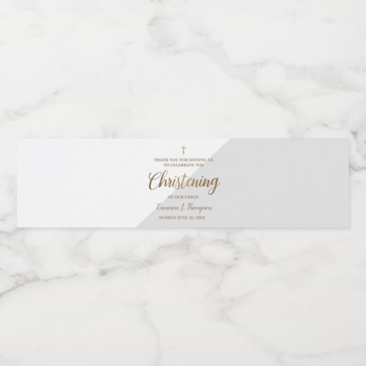 Modern grijs gouden doopschrift dank u waterfles etiket (Enkel label)