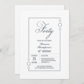 Modern grijs grens 40e verjaardag partij kaart (Voorkant / Achterkant)