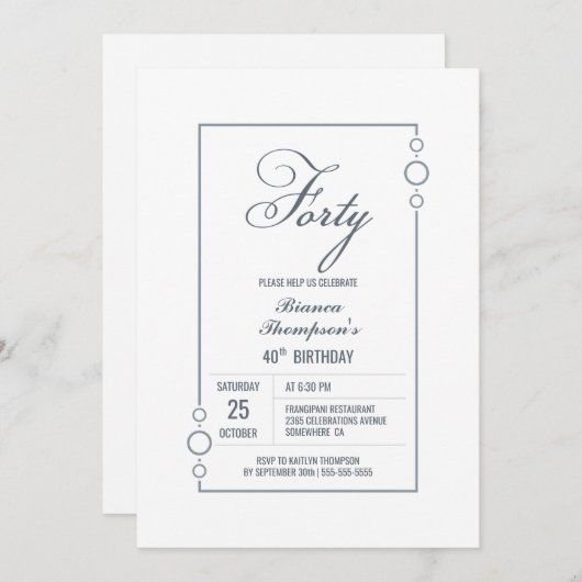 Modern grijs grens 40e verjaardag partij kaart (Voorkant / Achterkant)