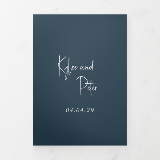 Modern grijs handgeschreven script elegante bruilo drieluik uitnodiging (Cover)