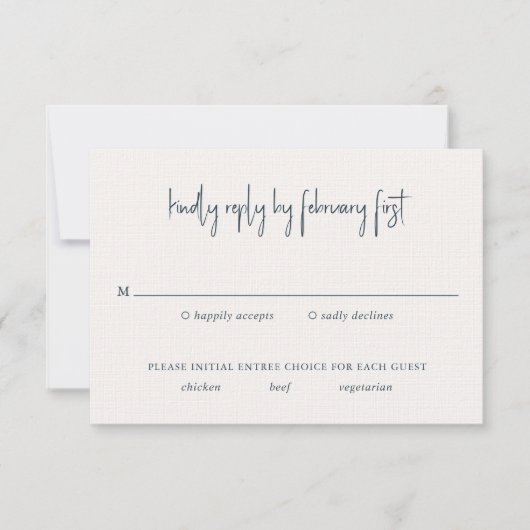 Modern grijs handgeschreven script elegante bruilo RSVP kaartje (Voorkant)