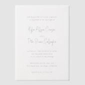 Modern grijs handgeschreven script elegante bruilo vellum uitnodigingen (Voorkant)